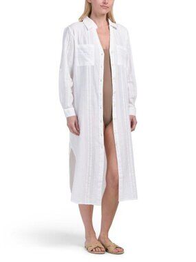 BLUE ISLAND Long Cotton Seersucker Cover-up Shirt
